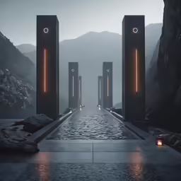 a large outdoor sculpture in a very scenic setting