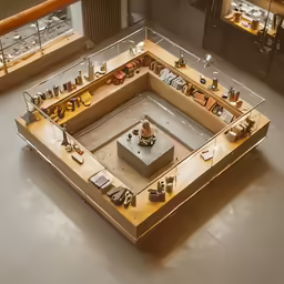 this room is filled with different objects and has a long table with a light on it