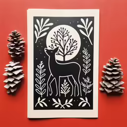 a paper cut of a deer and tree in the snow