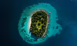 an aerial view of a large island on a small island