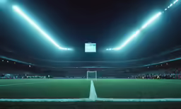 an indoor soccer field with bright lights at night