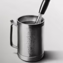 an old metal pot with a silver handle