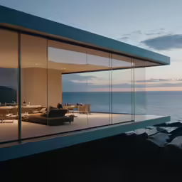a beachfront building sitting on the edge of the ocean