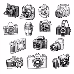 drawing a camera set with an extended flash and the other parts of the camera