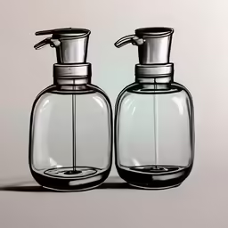 two empty glass bottles with silver accents