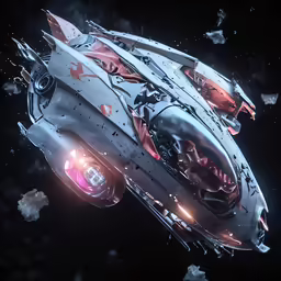 the uss with the lights on and a flying object above it
