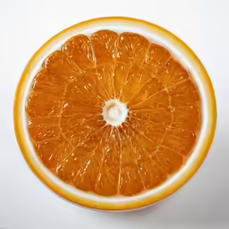 half a grapefruit sitting on top of a white surface