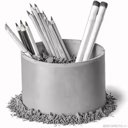 pencils in a cup sitting on rocks