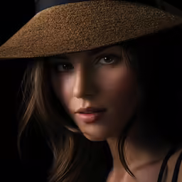 the woman in the hat has big blue eyes