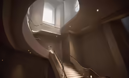 a staircase in a stairwell leading to the top floor of a house
