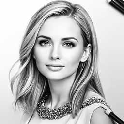 a drawing of a woman in front of a white background