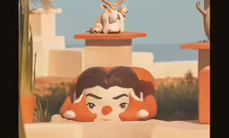 three small sculptures of women and cats in the middle of a planter