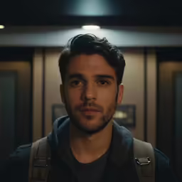 a man with brown hair and beard in a hallway