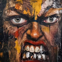 a man with all his teeth painted all around him