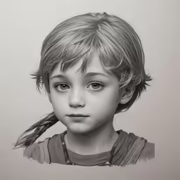 the drawing shows a very young boy with a hairdof
