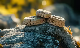 two cookies sitting on top of an rock covered in snow