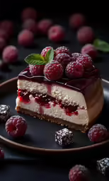 a small cheese cake with raspberries on top