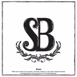 the letter b, with a floral frame in black and white