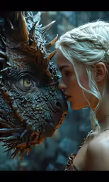 the woman is kissing the dragon that her chest will be connected to