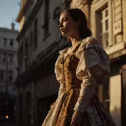 woman wearing long dress outside city building in day light