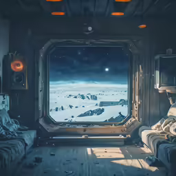a view of a vast snow - covered field out the window of an aircraft