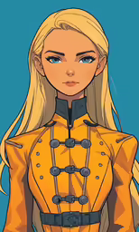 the blond haired girl with long hair in a yellow coat
