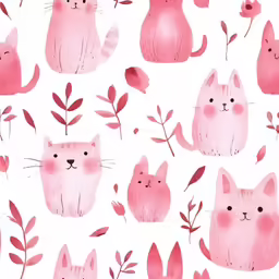 a large group of cats with pink leaves