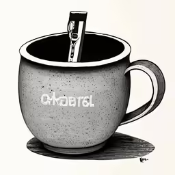 a drawing of a coffee cup with a toothbrush in it