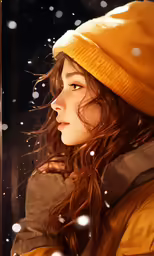 a pretty woman with long hair and a yellow beanie