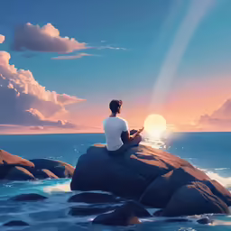 the man is sitting on rocks and reading