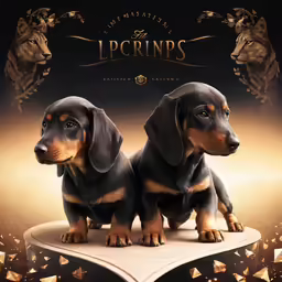 two dogs are sitting on top of a book