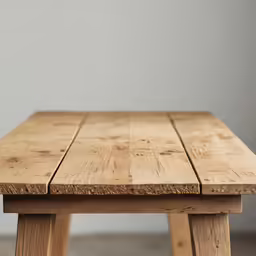 a close up of an unfinished wooden table