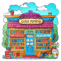 color online store with a book store and trees in the background