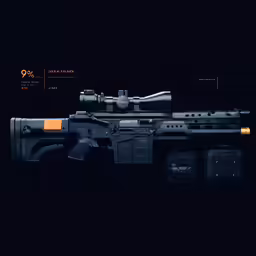 a rifle and scope are shown in the dark