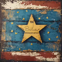 a rusty star with handwritten rules on top of it