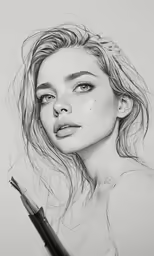 the woman in this drawing is a bit weird, and the expression behind it makes her look very intense