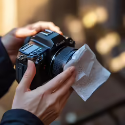 a woman holds up a camera with her hand