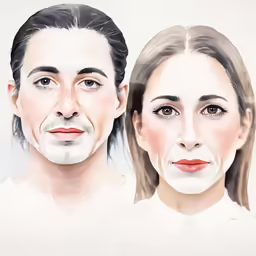 a man and woman with facial markings and eyebrows
