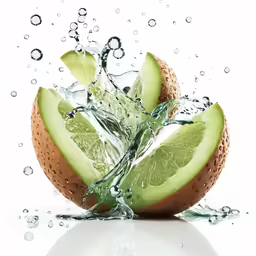 a sliced orange that is in water on a table