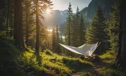 a tent with tarp is in the forest