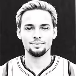 a drawing of a male basketball player in black and white