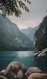 a large body of water surrounded by mountains