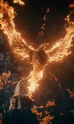 a woman holds up a camera as an eagle flies above