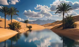 trees are standing in the sand next to a lake