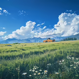 a large field with some very pretty daisies in the middle