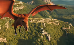 a computer generated photo of a brown dragon in flight