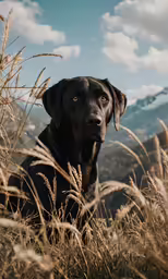 a dog that is sitting in some grass