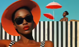 a beautiful woman with sunglasses and a orange hat