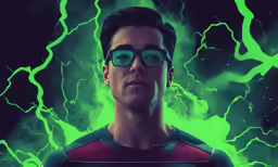 the image of a man in glasses is glowing green