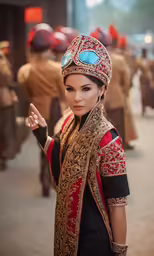 beautiful woman with indian garb showing the peace sign